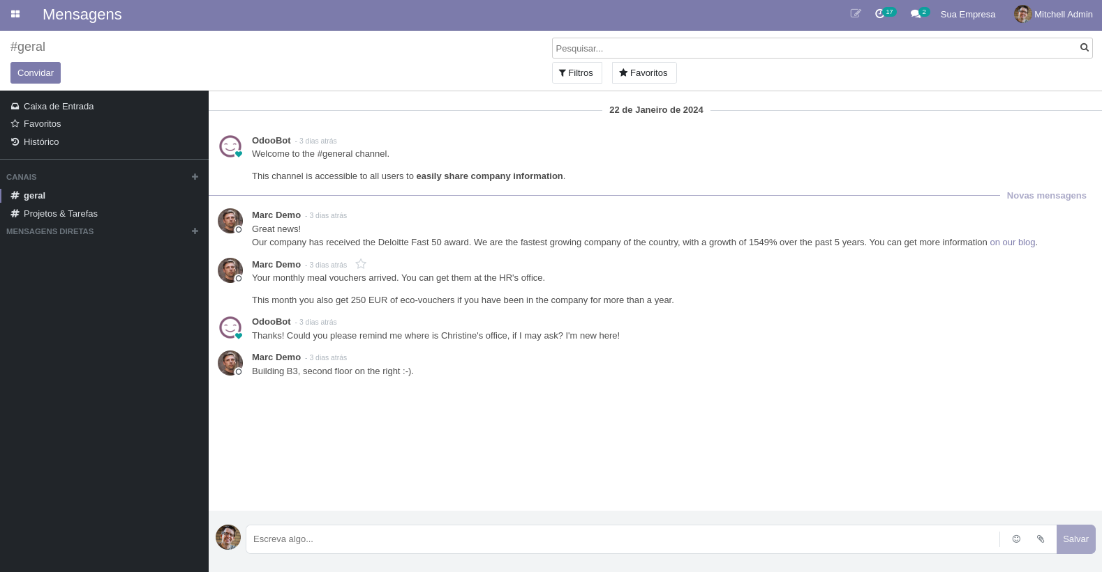 Mensagens no Sistema Odoo