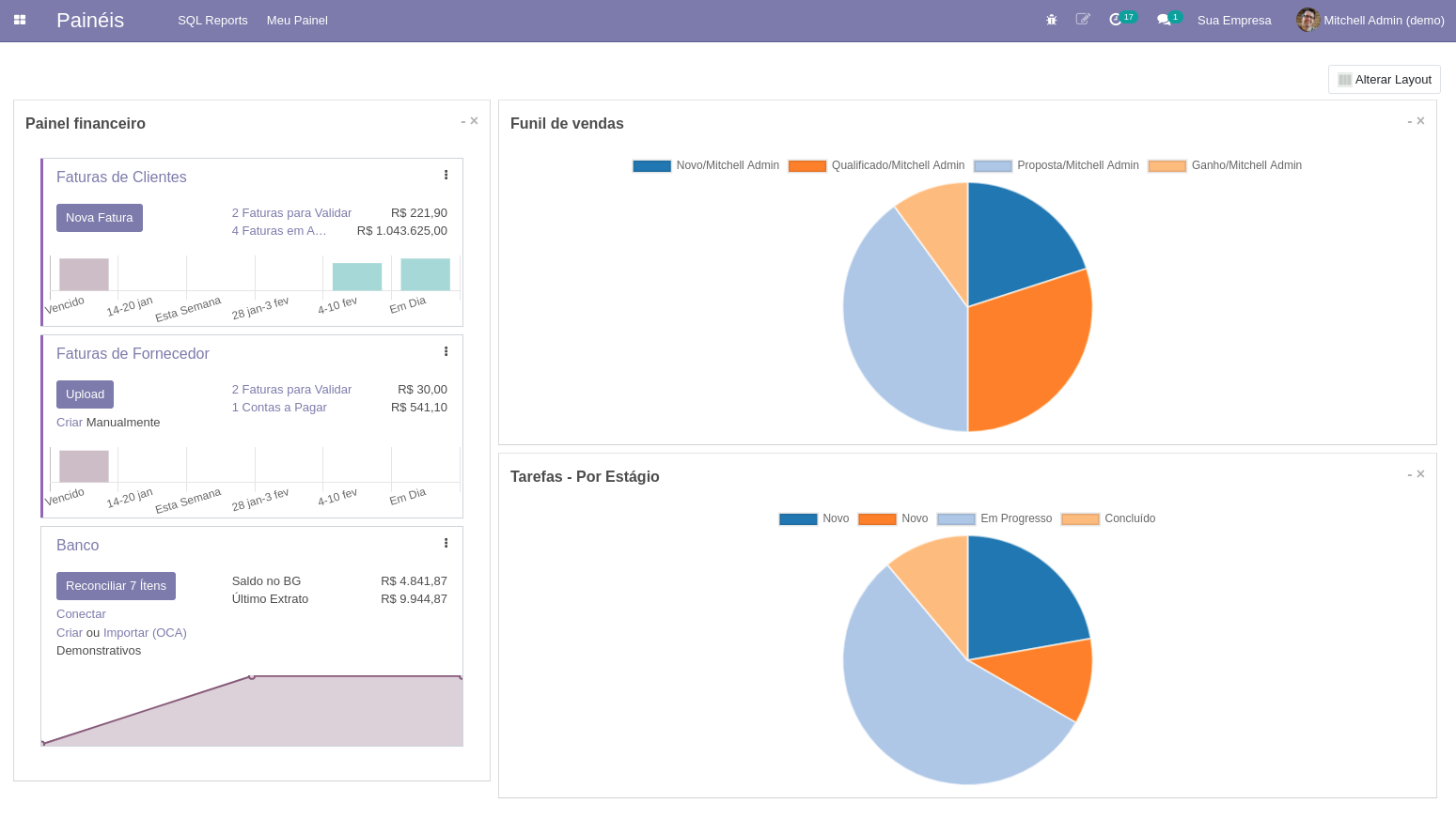 Painel de Controle do Sistema Odoo