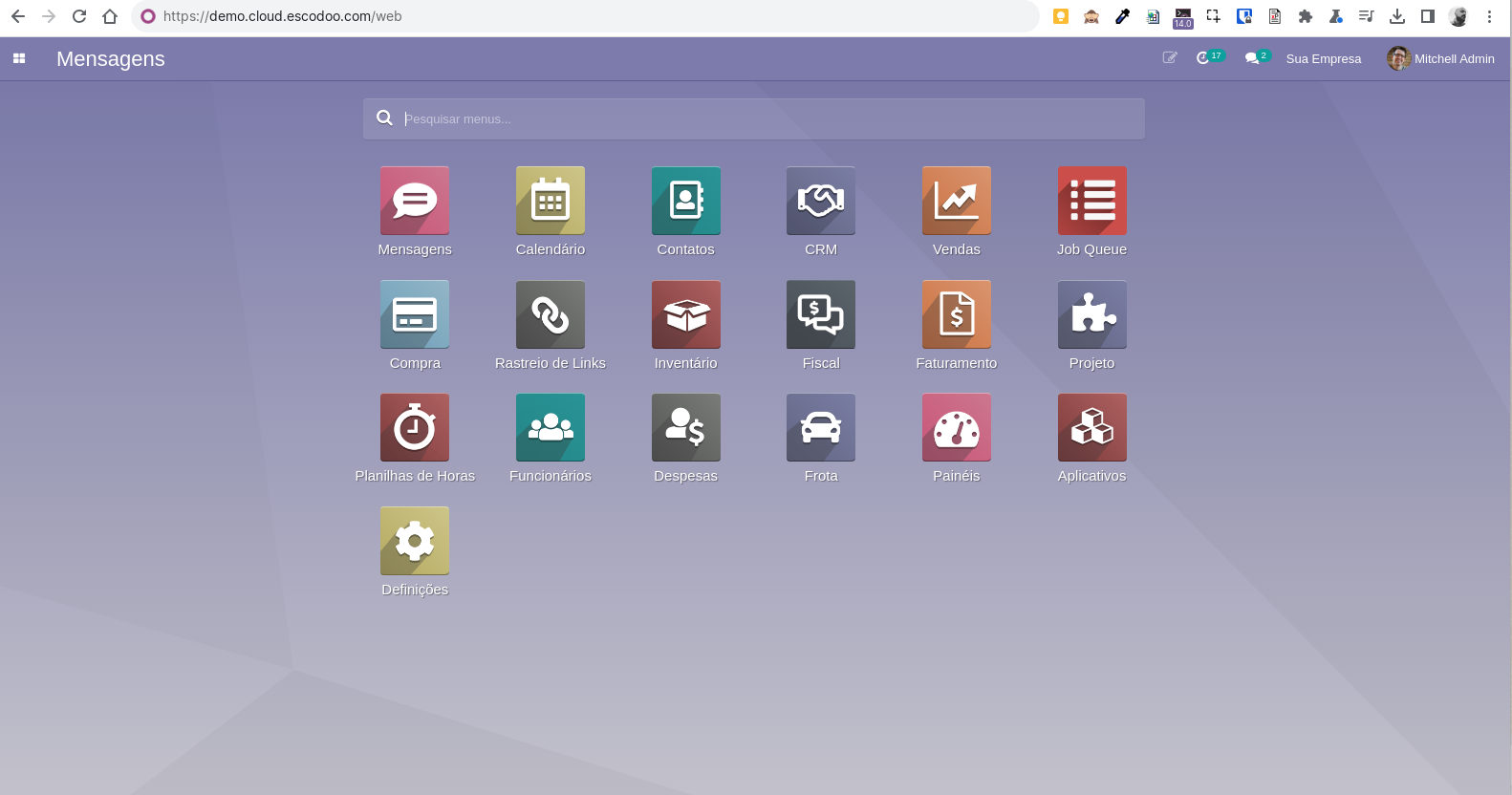 Tela Inicial do Odoo ERP